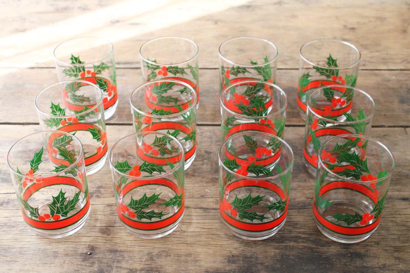 photo of Libbey Holly & Berries Christmas glasses, double old fashioned vintage box of 12  #5