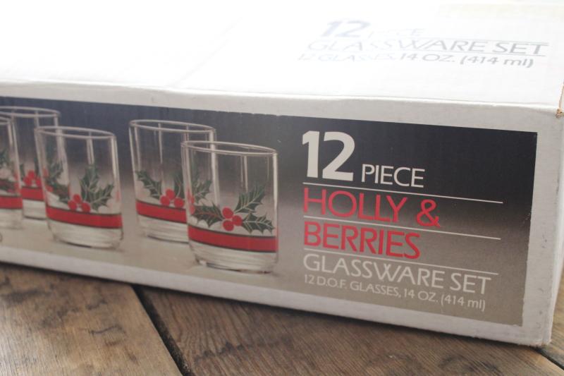 photo of Libbey Holly & Berries Christmas glasses, double old fashioned vintage box of 12  #7