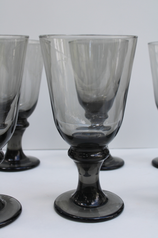 photo of Libbey Nova black smoke glass water goblets or wine glasses set of 8, mod chunky minimalist stemware  #2