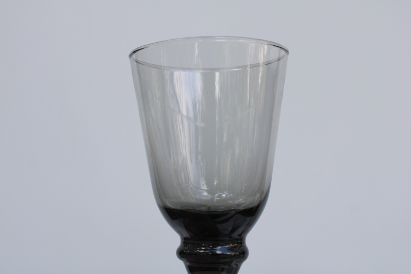 photo of Libbey Nova black smoke glass water goblets or wine glasses set of 8, mod chunky minimalist stemware  #3