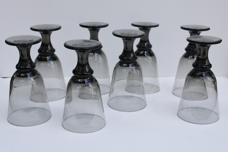 photo of Libbey Nova black smoke glass water goblets or wine glasses set of 8, mod chunky minimalist stemware  #5