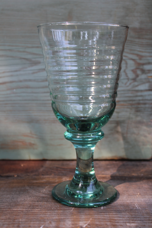 photo of Libbey Spanish green glass goblets, chunky wine or water glasses Sirrus pattern  #2