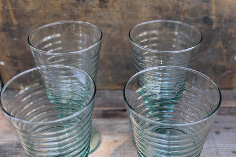 photo of Libbey Spanish green glass goblets, chunky wine or water glasses Sirrus pattern  #4