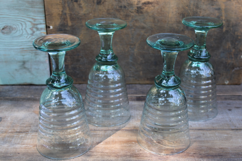 photo of Libbey Spanish green glass goblets, chunky wine or water glasses Sirrus pattern  #5