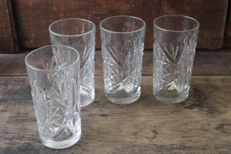photo of Libbey hobstar pattern pressed glass tumblers, vintage drinking glasses #2