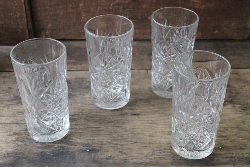 photo of Libbey hobstar pattern pressed glass tumblers, vintage drinking glasses #5
