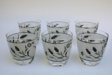 Libbey silver wildflower  double old fashioned tumblers, mid-century mod vintage bar glasses