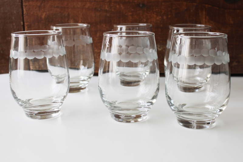 photo of Libbey tempo roly poly glasses crystal clear tumblers w/ mod dots etch #1