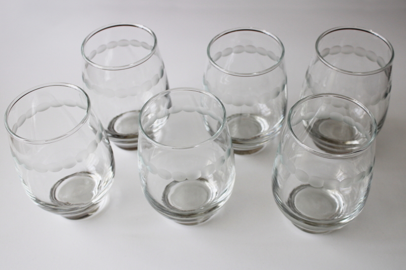 photo of Libbey tempo roly poly glasses crystal clear tumblers w/ mod dots etch #4