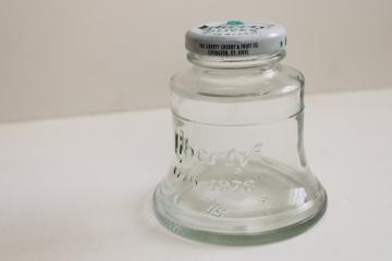catalog photo of Liberty Olives bell shaped jar, vintage figural glass bottle w/ original metal lid