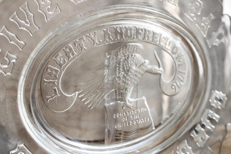 photo of Liberty and Freedom bicentennial vintage pressed glass daily bread plate w/ eagle #2