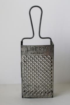 catalog photo of Liberty antique vintage kitchen grater, box shape grater w/ metal handle for wall hanging 