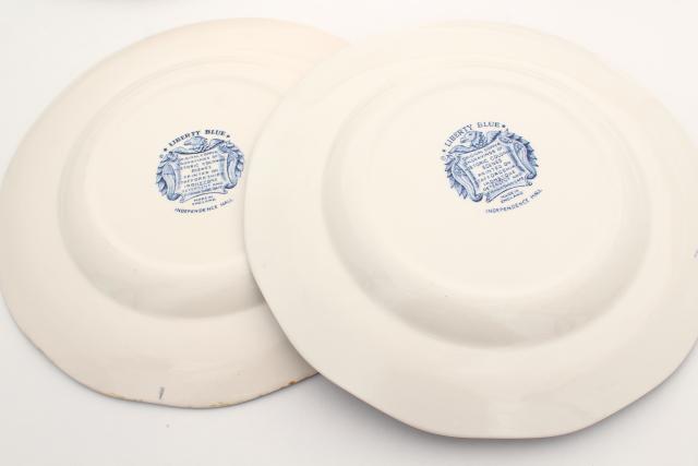 photo of Liberty blue & white transferware china, vintage dinner plates Independence Hall #6