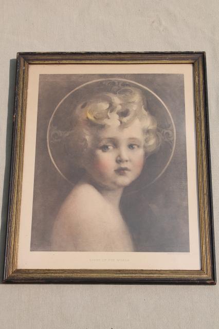 photo of Light of the World vintage religious print circa 1920s in period wood picture frame #2