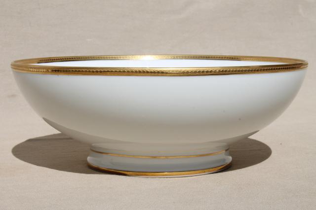 photo of Limoges France encrusted gold wedding band china, large serving bowl w/ footed shape #1