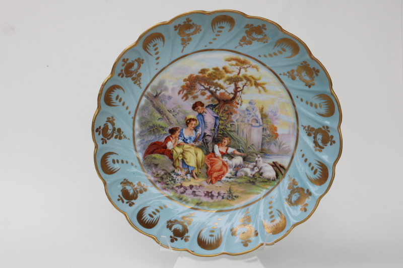 photo of Limoges France vintage china, large decorative bowl w/ robins egg blue border & gold edge  #1