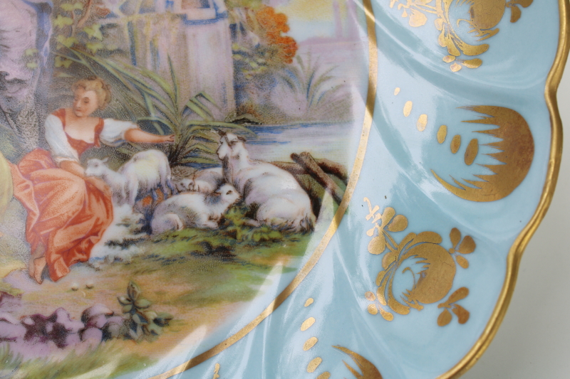 photo of Limoges France vintage china, large decorative bowl w/ robins egg blue border & gold edge  #4