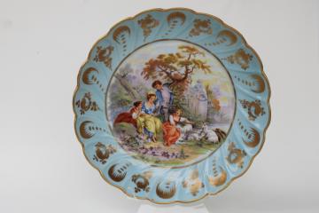 catalog photo of Limoges France vintage china, large decorative bowl w/ robins egg blue border & gold edge 