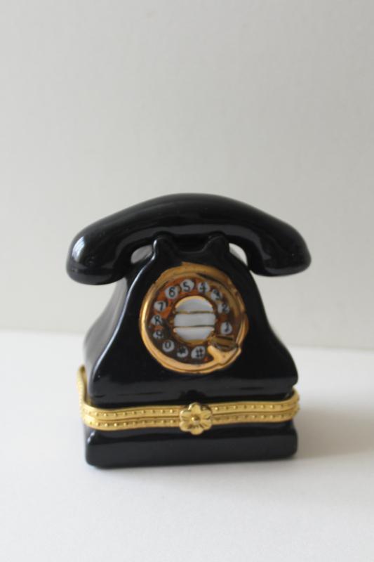 photo of Limoges style china trinket box shaped like a vintage rotary dial telephone #1