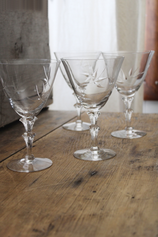 photo of Linda pattern cut glass wine glasses, Tiffin crystal stemware vintage 1960s 70s #1