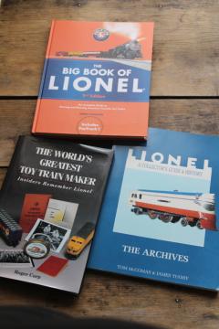 catalog photo of Lionel trains lot of collectors books, company history from the archives, complete guide 