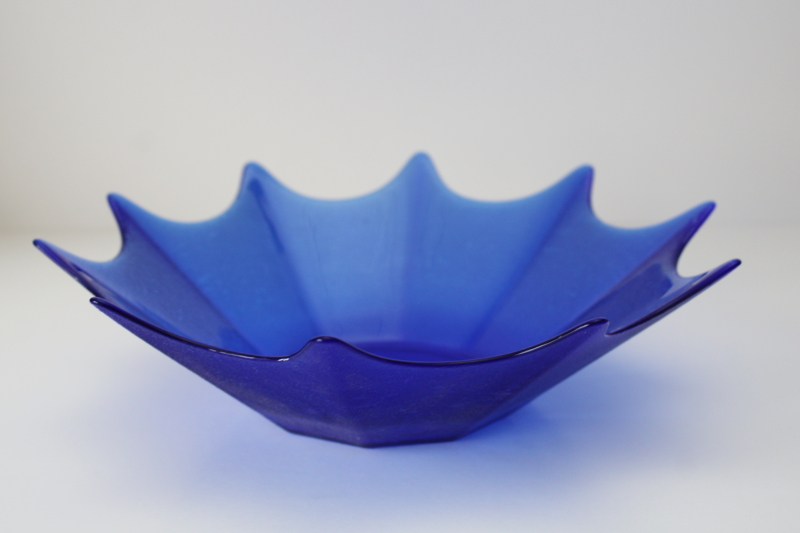 photo of Lithuania art glass, large bowl cobalt blue glass fine rib spider web shape  #1
