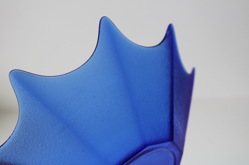 photo of Lithuania art glass, large bowl cobalt blue glass fine rib spider web shape  #2