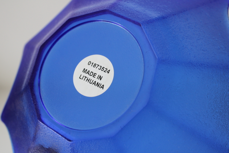 photo of Lithuania art glass, large bowl cobalt blue glass fine rib spider web shape  #3