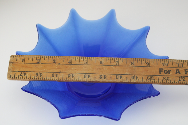 photo of Lithuania art glass, large bowl cobalt blue glass fine rib spider web shape  #4