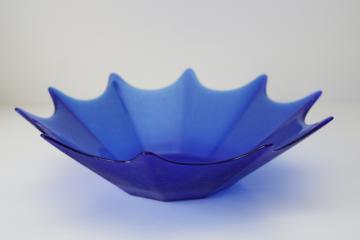 catalog photo of Lithuania art glass, large bowl cobalt blue glass fine rib spider web shape 