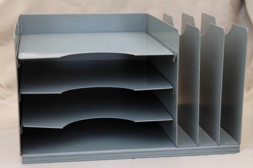 photo of Lit-ning vintage industrial steel desk top in & out paper tray w/ office file organizer #1