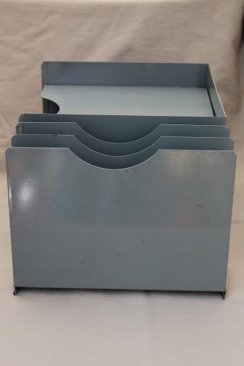 photo of Lit-ning vintage industrial steel desk top in & out paper tray w/ office file organizer #5