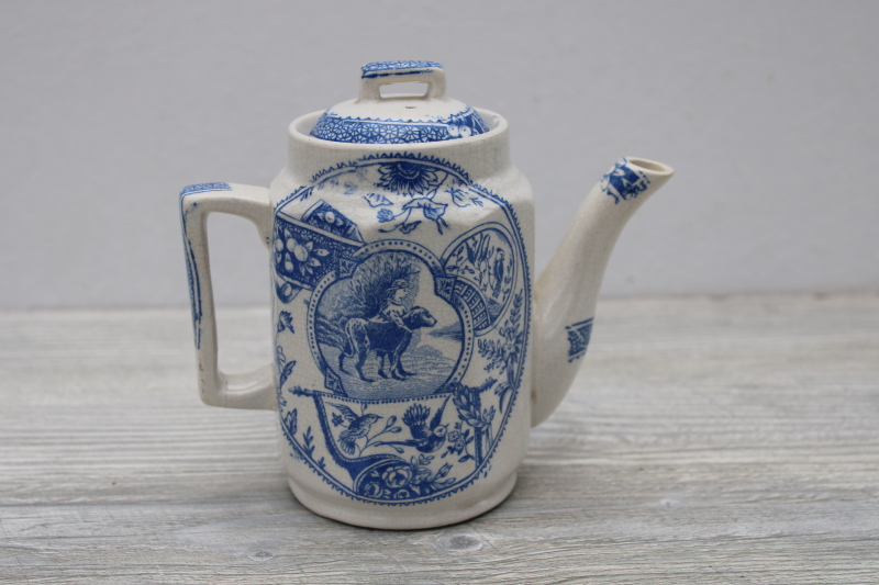 photo of Little Mae 1800s antique transferware china, girl w/ dog - tiny teapot child size #1