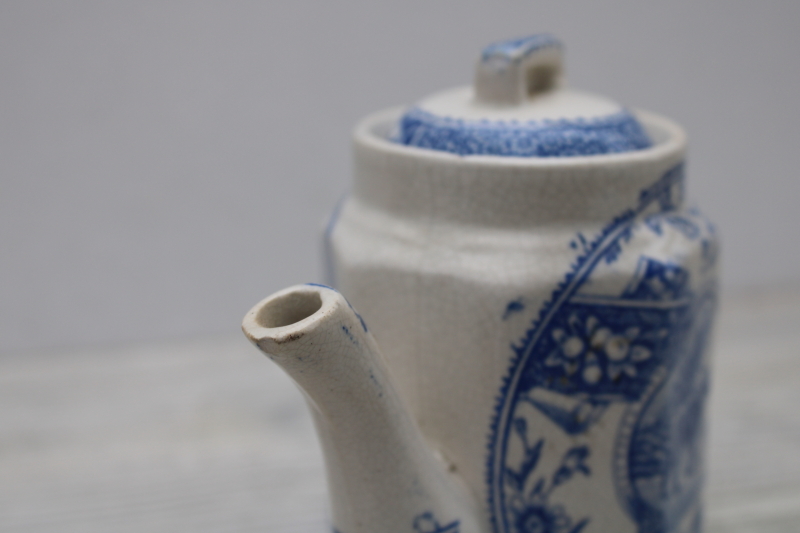 photo of Little Mae 1800s antique transferware china, girl w/ dog - tiny teapot child size #3