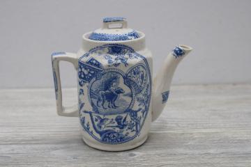 catalog photo of Little Mae 1800s antique transferware china, girl w/ dog - tiny teapot child size