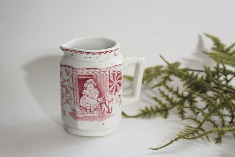 photo of Little Mae 1800s antique transferware china, girl w/ dog - tiny milk jug child size #1