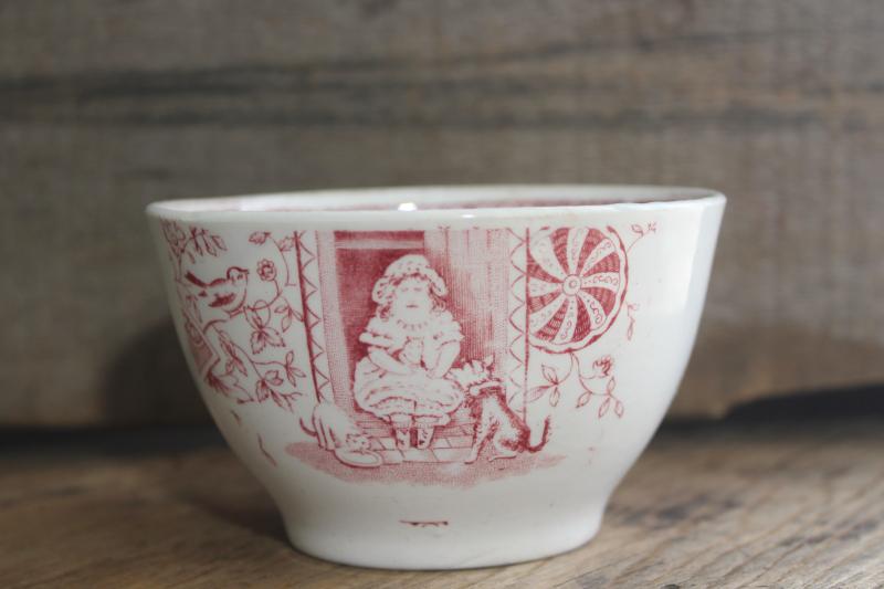 photo of Little Mae girl w/ dog 1800s antique transferware china baby bowl, child size dish #1