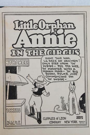 photo of Little Orphan Annie in the Circus, vintage 1920s book of comic strips #2