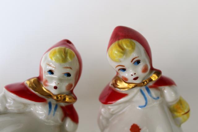 photo of Little Red Riding Hood S&P set, vintage Japan ceramic salt and pepper shakers #2