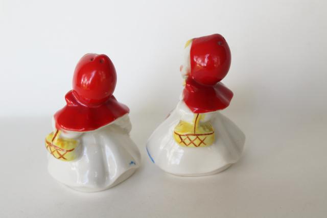 photo of Little Red Riding Hood S&P set, vintage Japan ceramic salt and pepper shakers #3