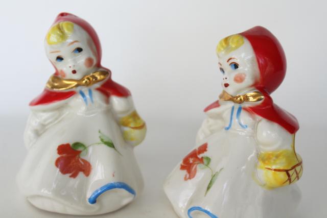 photo of Little Red Riding Hood S&P set, vintage Japan ceramic salt and pepper shakers #6