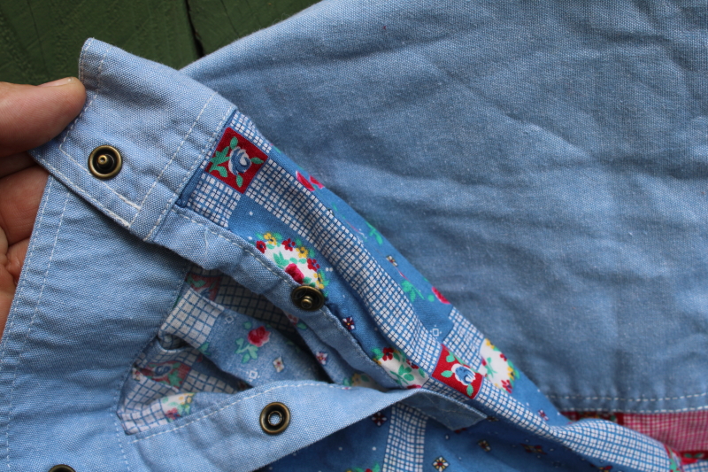 photo of Liz Claiborne Lizwear vintage western shirt large, red & blue patchwork ribbons print cotton pearl snaps #7