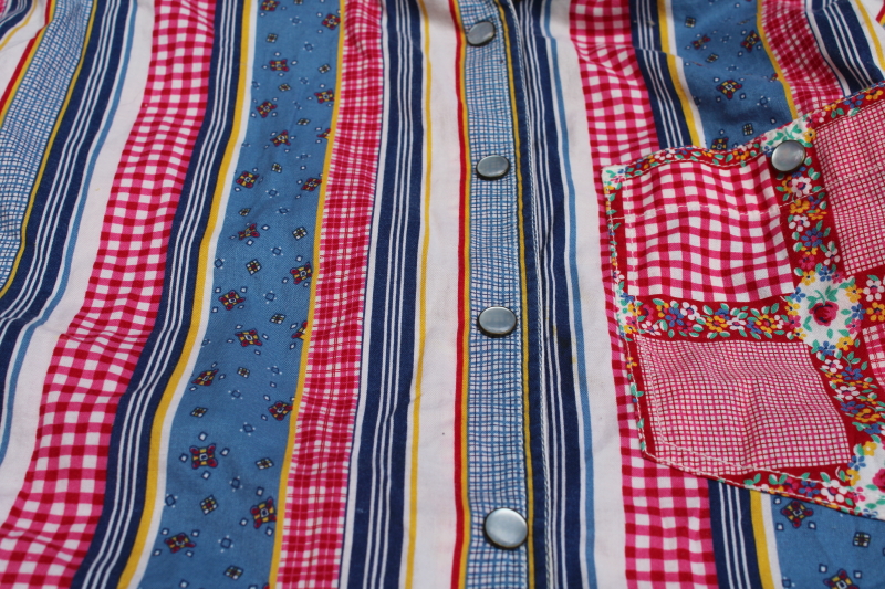 photo of Liz Claiborne Lizwear vintage western shirt large, red & blue patchwork ribbons print cotton pearl snaps #8