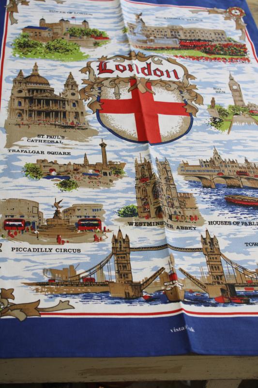 photo of London landmarks print cotton kitchen tea towel, vintage travel souvenir  #1