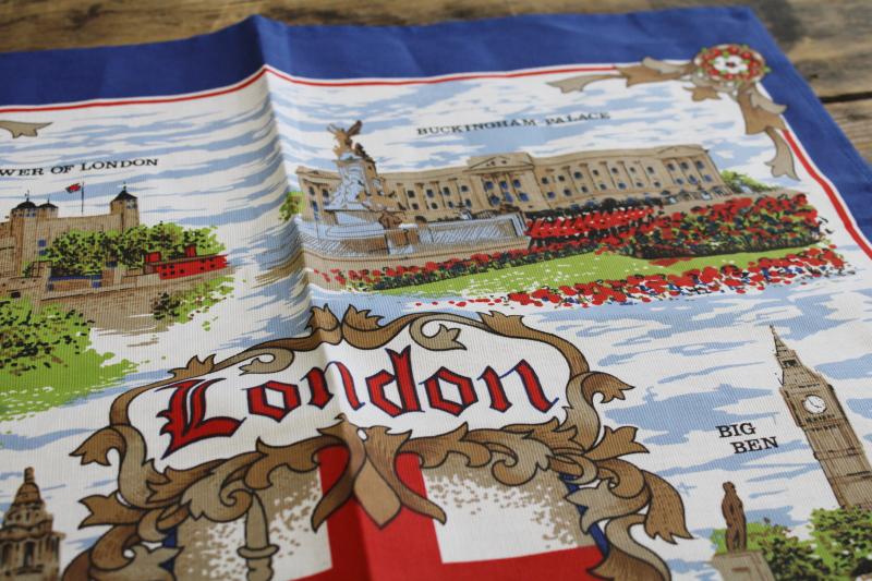 photo of London landmarks print cotton kitchen tea towel, vintage travel souvenir  #4