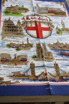 catalog photo of London landmarks print cotton kitchen tea towel, vintage travel souvenir 