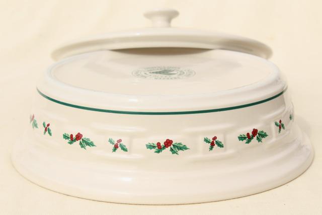 photo of Longaberger Holly Christmas Traditions stoneware pottery, 2 qt covered casserole #6