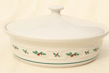 catalog photo of Longaberger Holly Christmas Traditions stoneware pottery, 2 qt covered casserole