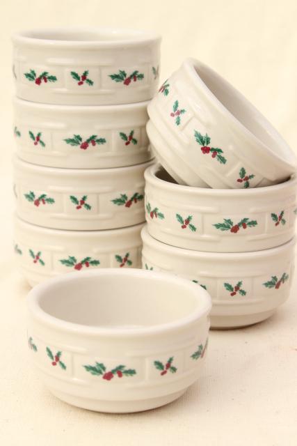 photo of Longaberger Holly Christmas Traditions stoneware pottery custard cups #1