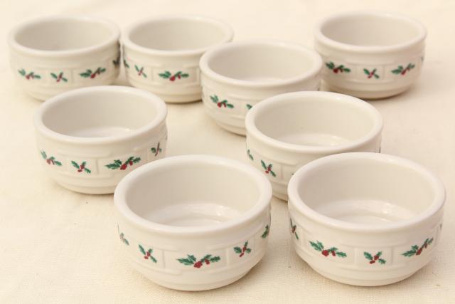 photo of Longaberger Holly Christmas Traditions stoneware pottery custard cups #2